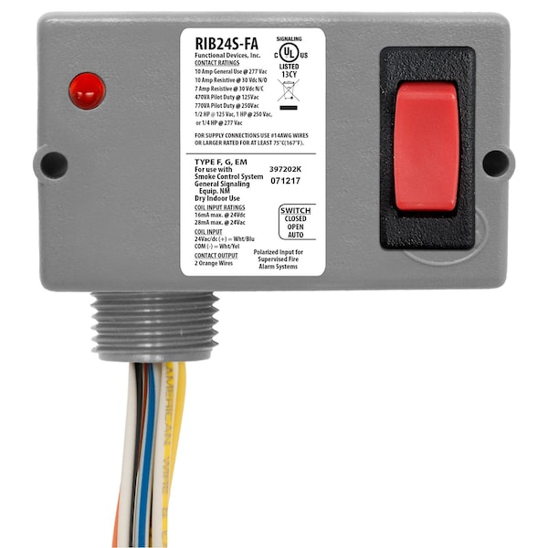 Enclosed Relay 10A SPST-NC 24Vac/dc + Override; Polarized